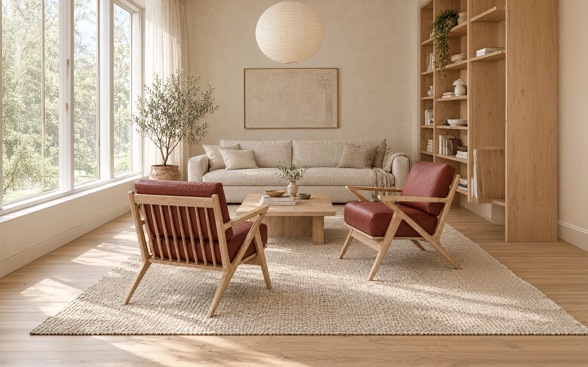 Lounge chair 3D product visualization in a full-width hero scene.