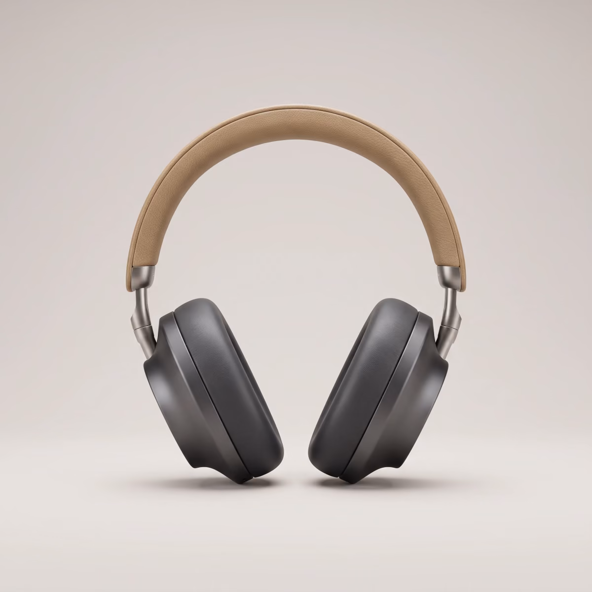 The same headphones photographed straight on against a plain light grey background for a product listing.